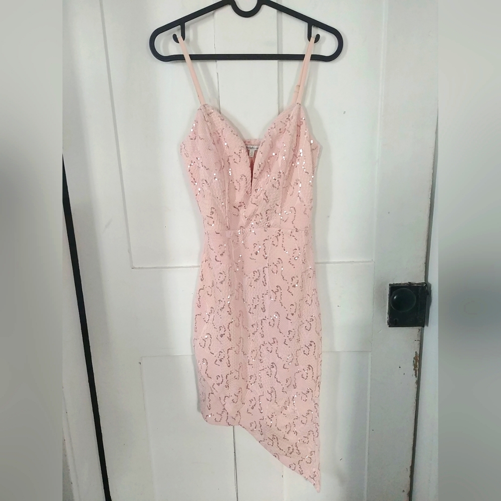 Charlotte Russe Women's Pink Asymmetrical Sequin Formal Dress Size XS Y2K Prom